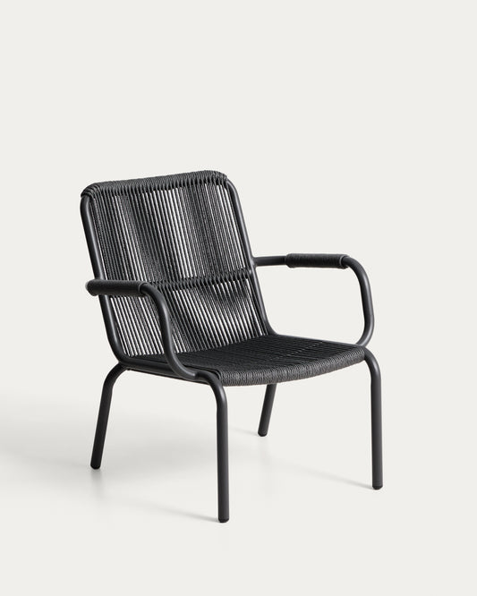 Fauteuil empilable Salis en aluminium graphite et corde synthétique gris foncé