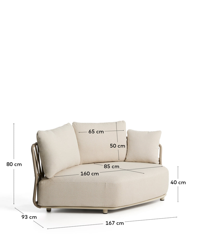 Module courbe Osani en aluminium écru et corde taupe 167 cm