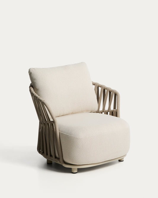 Fauteuil Osani en aluminium écru et corde taupe