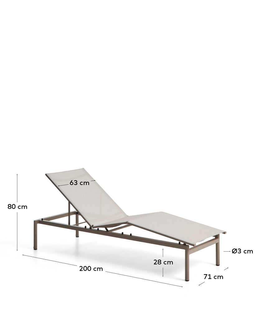 Bain de soleil empilable Lesina en aluminium taupe et textilène écru