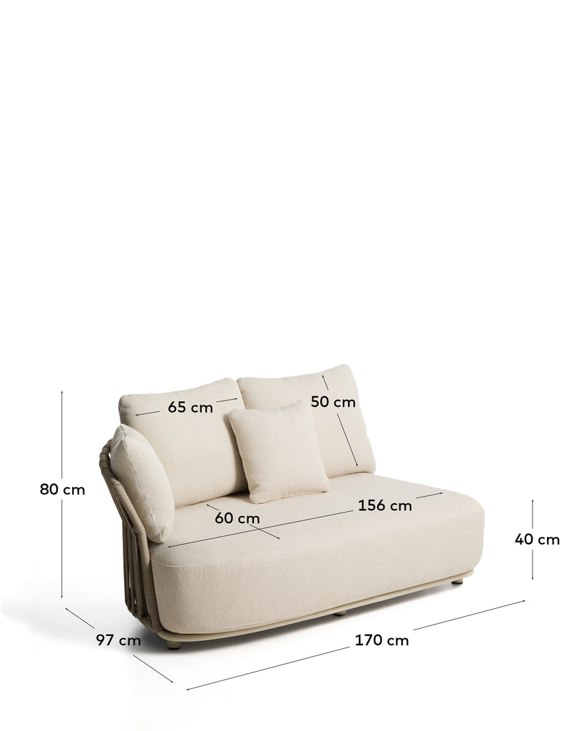 Canapé Osani 2 places en aluminium écru et corde taupe 170 cm
