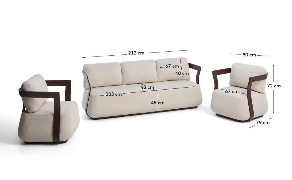 Set Tamaris avec canapé 3 places et 2 fauteuils en aluminium marron