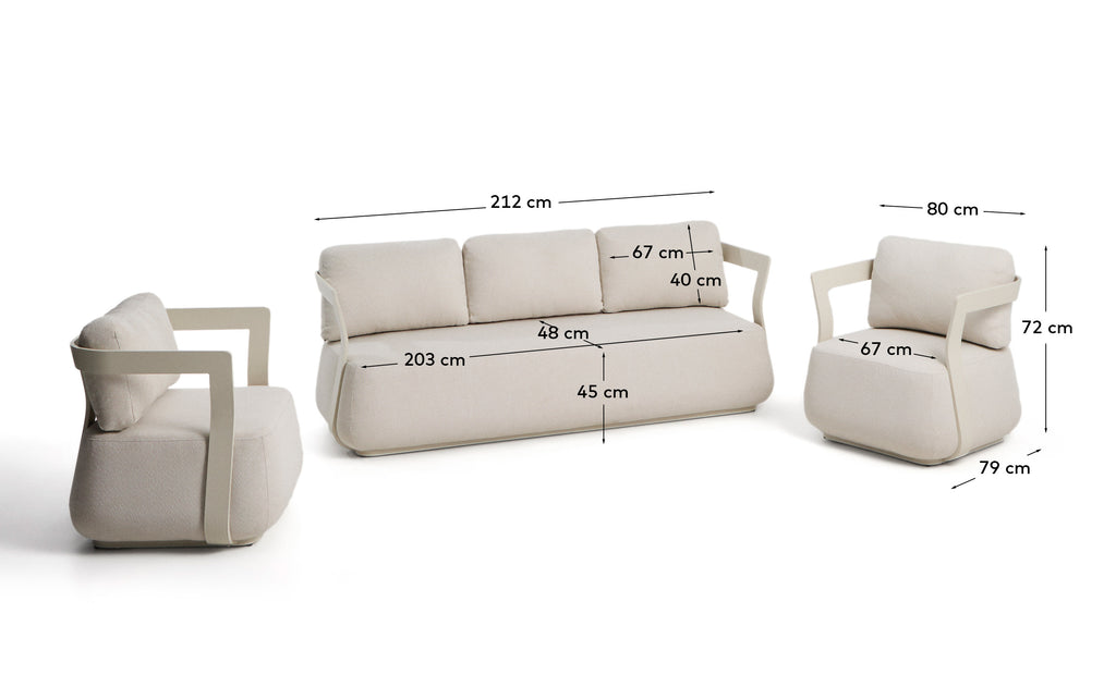 Set Tamaris avec canapé 3 places et 2 fauteuils en aluminium écru