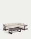 Set Nerano avec canapé d’angle 5 places et table basse en verre trempé et aluminium marron