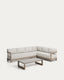 Set Nerano avec canapé d’angle 5 places et table basse en verre trempé et aluminium taupe