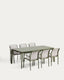 Ensemble table extensible Brela en aluminium vert et 6 chaises empilables Luri en aluminium vert et textilène beige 205 (287) x 100 cm