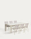 Ensemble table extensible Brela en aluminium écru et 6 chaises empilables Canea en aluminium écru et texteline beige 205(287)x100 cm