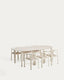 Ensemble Erice de 6 chaises empilables en aluminium et corde et d’une table en aluminium et verre trempé écru 230 x 100 cm