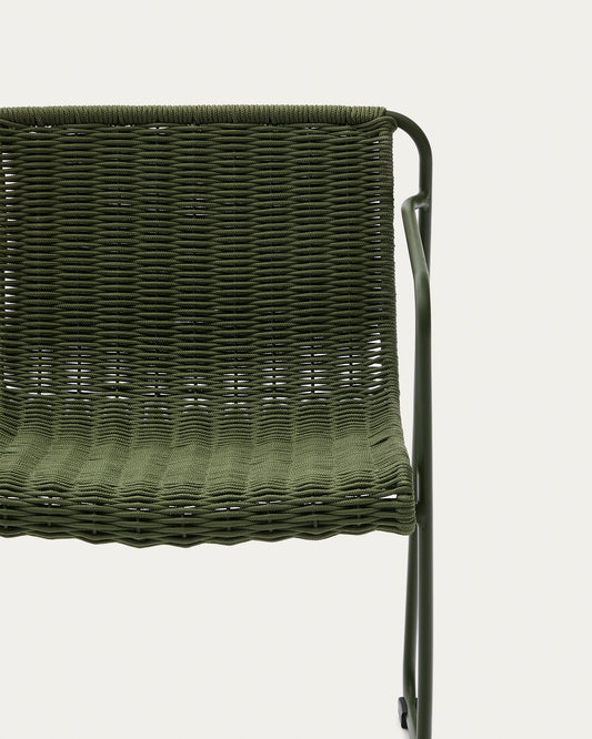 Ensemble Maurina table en acier galvanisé et céramique verte et 6 chaises empilables en acier galvanisé et corde verte 223 x 101 cm