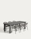 Ensemble table extensible Livorno en aluminium graphite 233 (350) x 100 cm et 6 chaises Alimia en aluminium graphite et corde synthétique grise