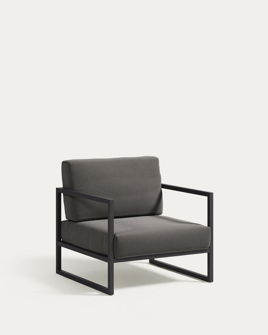 Fauteuil Comova gris foncé 100 % pour extérieur en aluminium noir