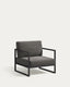 Fauteuil Comova gris foncé 100 % pour extérieur en aluminium noir