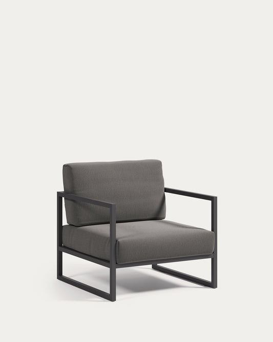 Fauteuil Comova gris foncé 100 % pour extérieur en aluminium noir