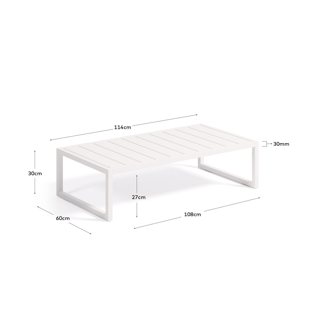 Table basse Comova 100 % pour extérieur en aluminium blanc 60 x 114 cm