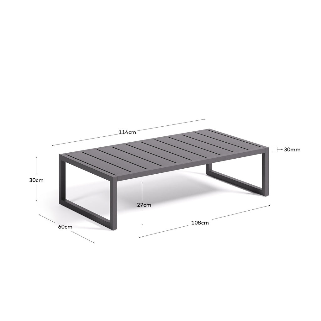 Table basse Comova 100 % pour extérieur en aluminium noir 60 x 114 cm