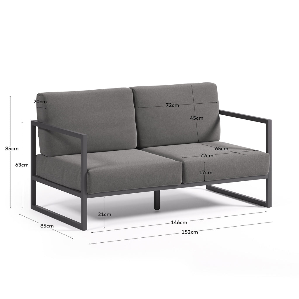 Canapé Comova 2 places 100 % pour extérieur gris foncé et aluminium noir 150 cm