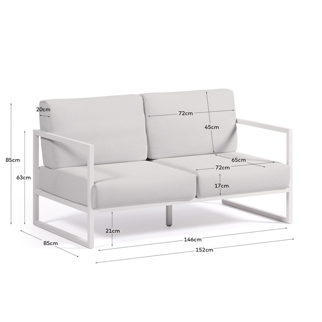 Comova 100% outdoor 2-seater sofa in white and white aluminium, 150 cm