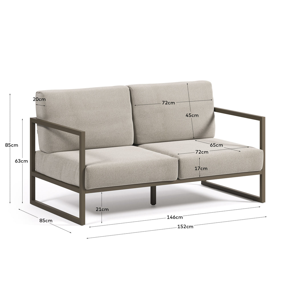 Comova 100% outdoor 2-seater sofa in light grey and green aluminium, 150 cm
