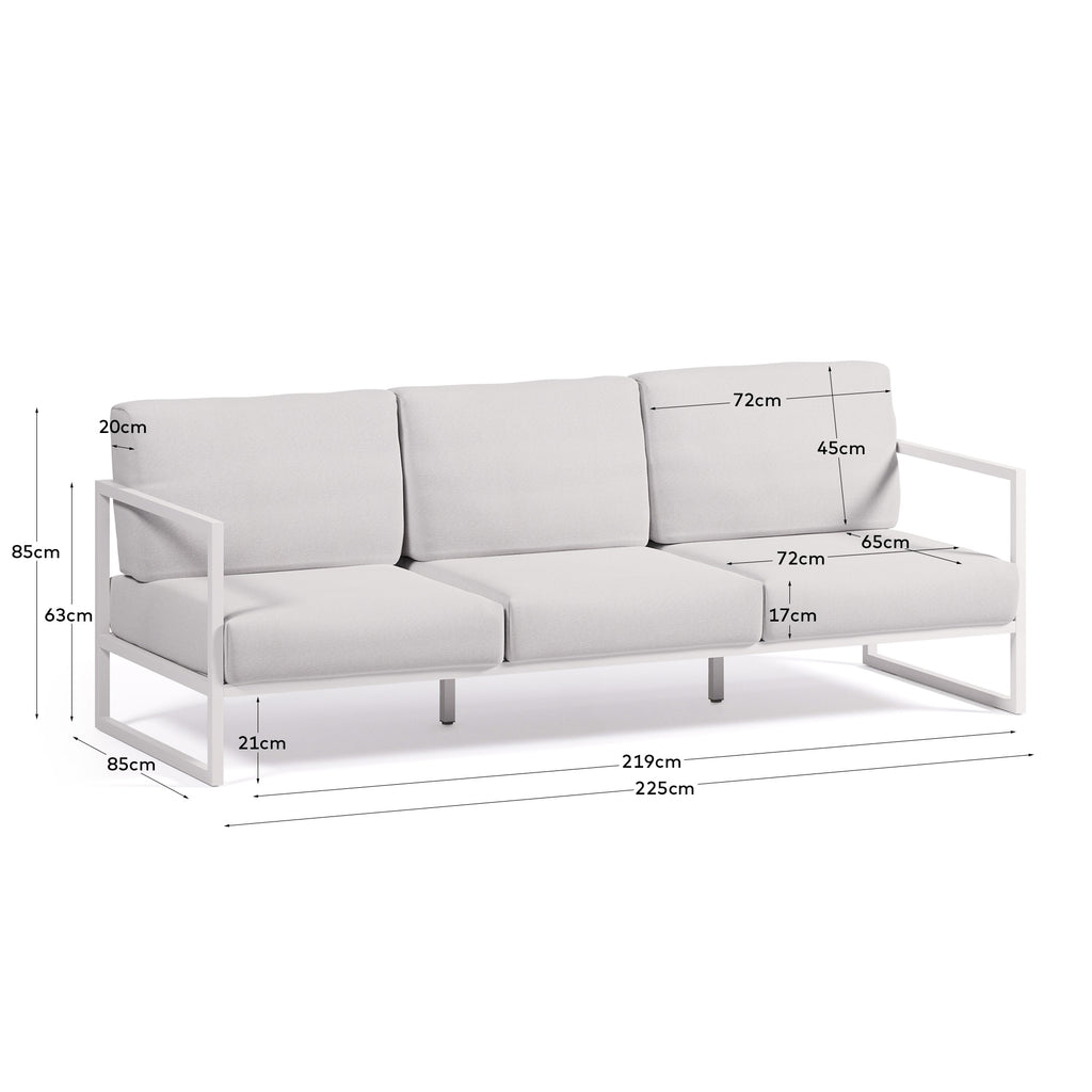 Comova 100% outdoor 3-seater sofa in white and white aluminium, 222 cm