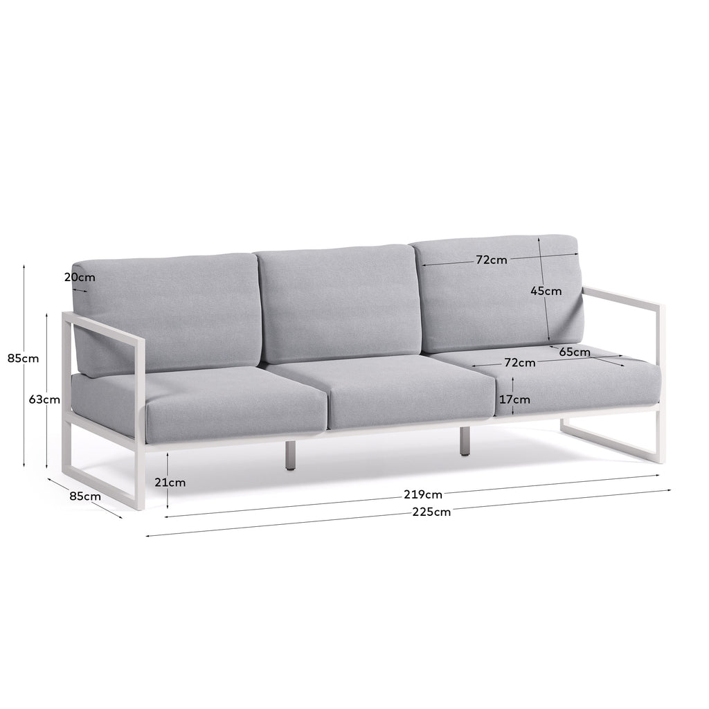 Comova 100% outdoor 3-seater sofa in blue and white aluminium, 222 cm
