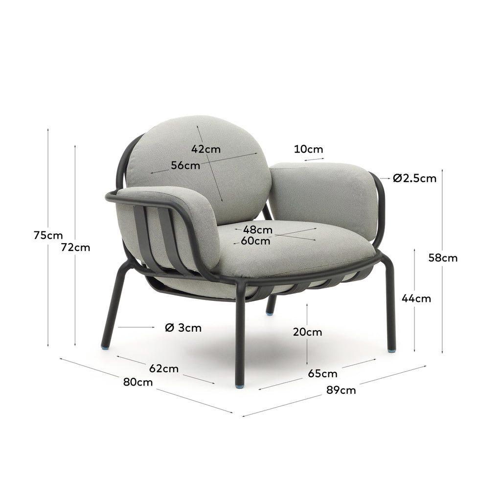 Fauteuil d'extérieur Joncols avec revêtement gris aluminium et finition peinte verte
