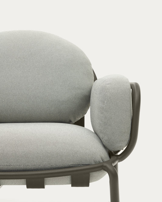 Fauteuil d'extérieur Joncols avec revêtement gris aluminium et finition peinte verte