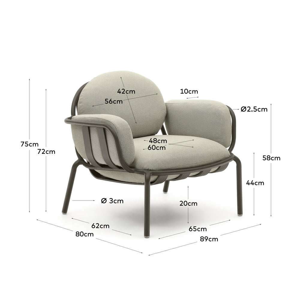 Fauteuil d'extérieur Joncols avec revêtement beige aluminium finition peinte grise