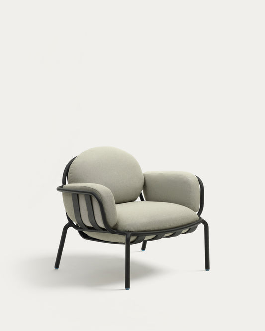 Fauteuil d’extérieur Joncols en aluminium avec finition peinte grise et coussins beiges