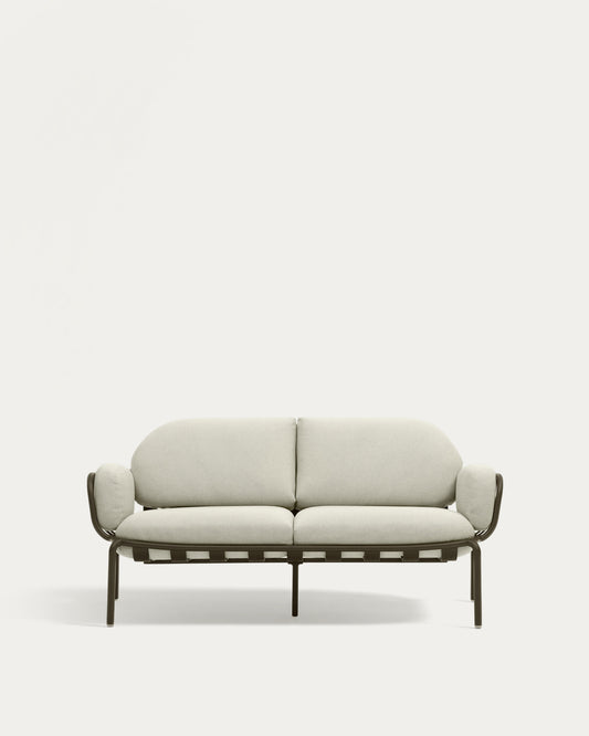 Canapé d’extérieur Joncols 2 places en aluminium avec finition peinte verte et coussins beiges 164 cm