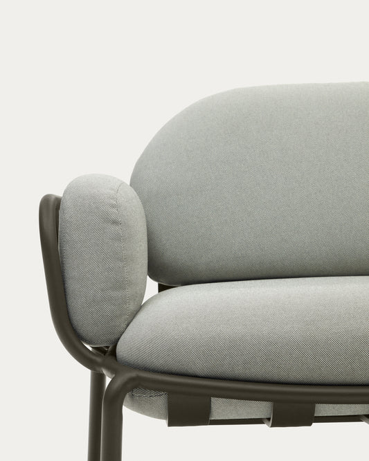 Canapé d’extérieur Joncols 2 places en aluminium avec finition peinte verte et coussins gris 164 cm