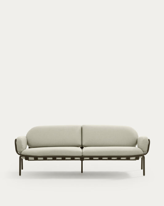 Canapé d’extérieur Joncols 3 places en aluminium avec finition peinte verte et coussins beiges 224 cm