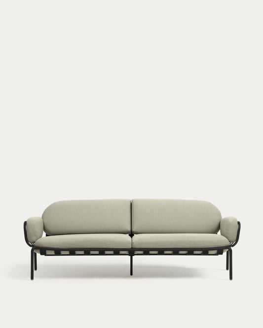 Joncols outdoor 3-seater sofa in aluminium with grey painted finish and beige cushions 224cm