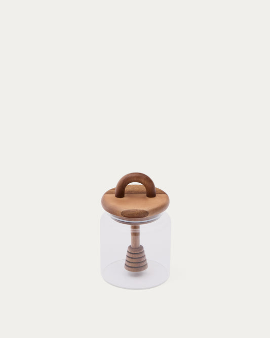 Pot à miel Nukha en verre et bois d'acacia FSC 100 %