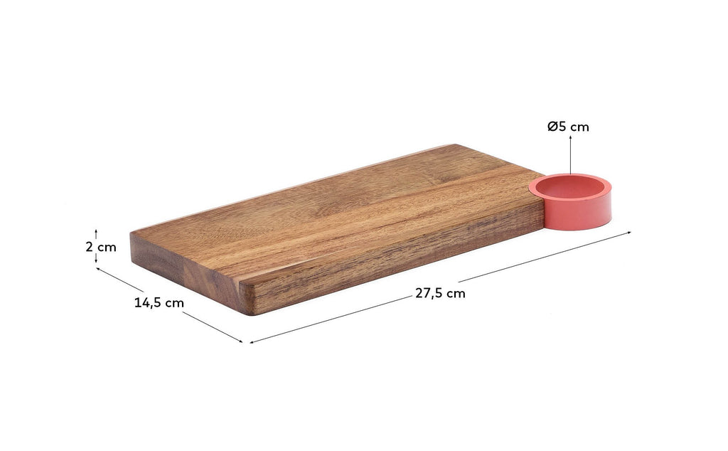 Zairin serving board in FSC 100% acacia wood and pink metal