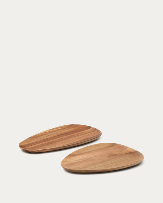 Set de 2 plateaux de service Nukha en bois d'acacia FSC 100 %