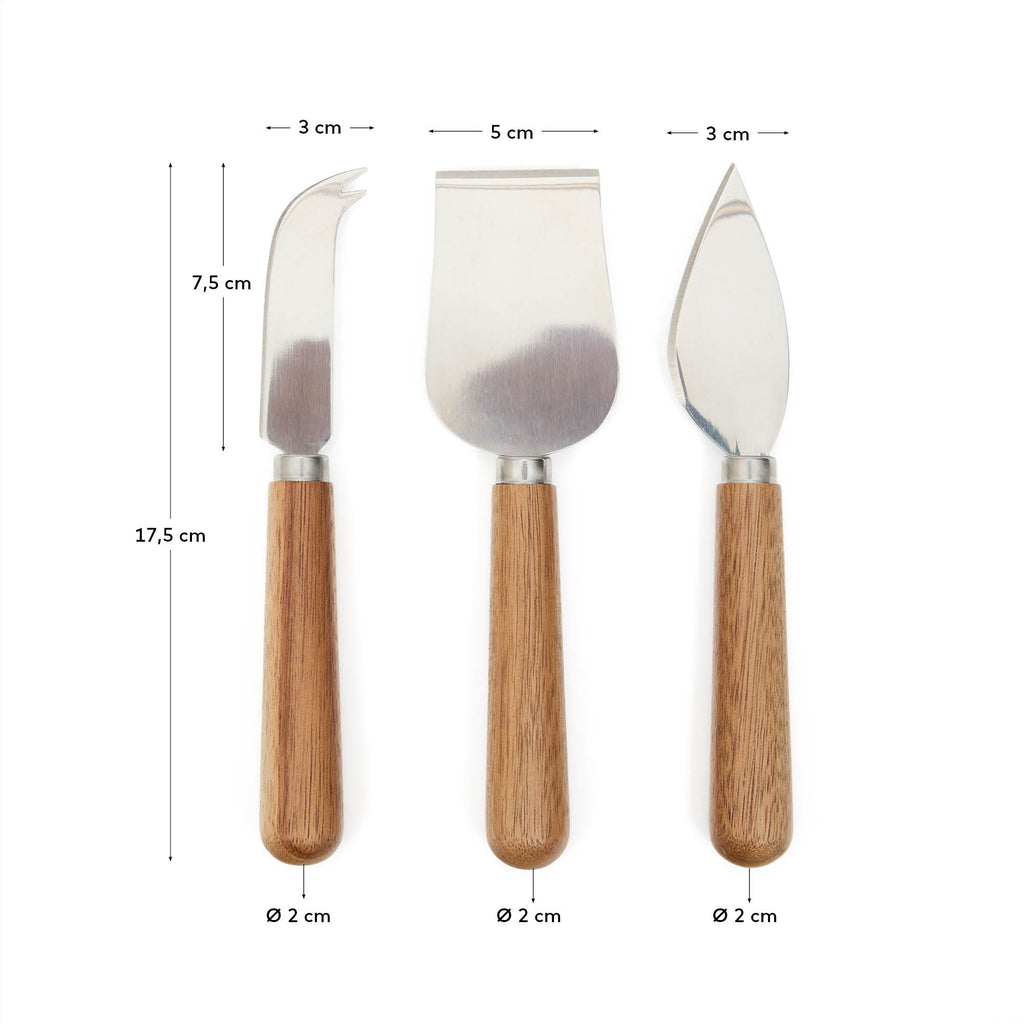 Lot de 3 couverts à fromage Nukha en bois d'acacia FSC 100 %