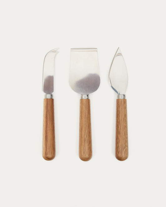 Lot de 3 couverts à fromage Nukha en bois d'acacia FSC 100 %
