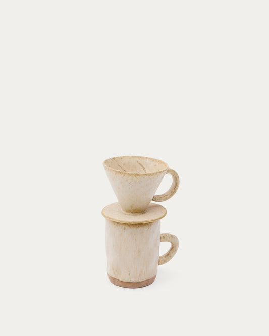 Set Zunel de tasse avec goutteur à café en céramique beige