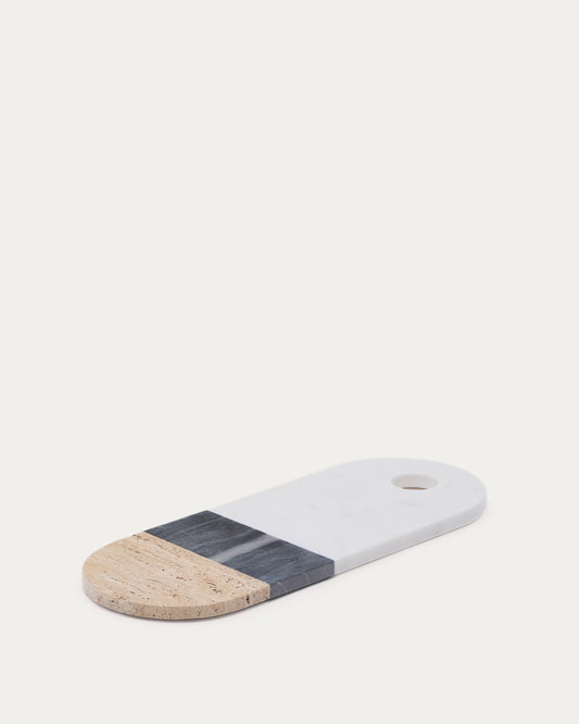 Grande planche de service Nivol en marbre blanc et noir et travertin