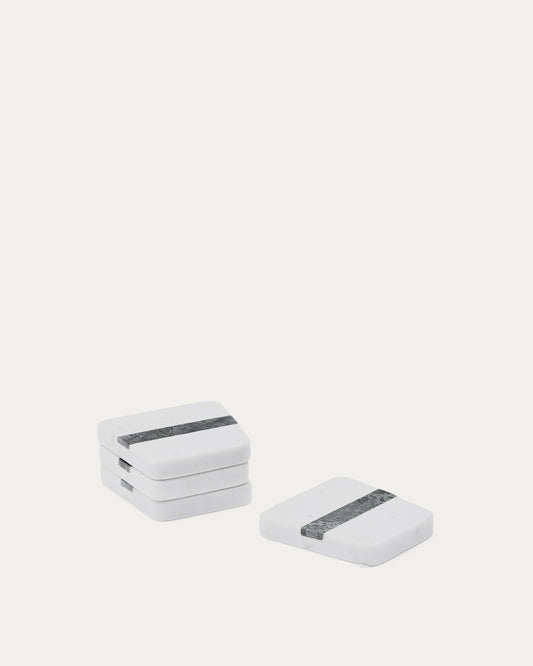 Ensemble de 4 sous-verres Nira en marbre blanc et gris