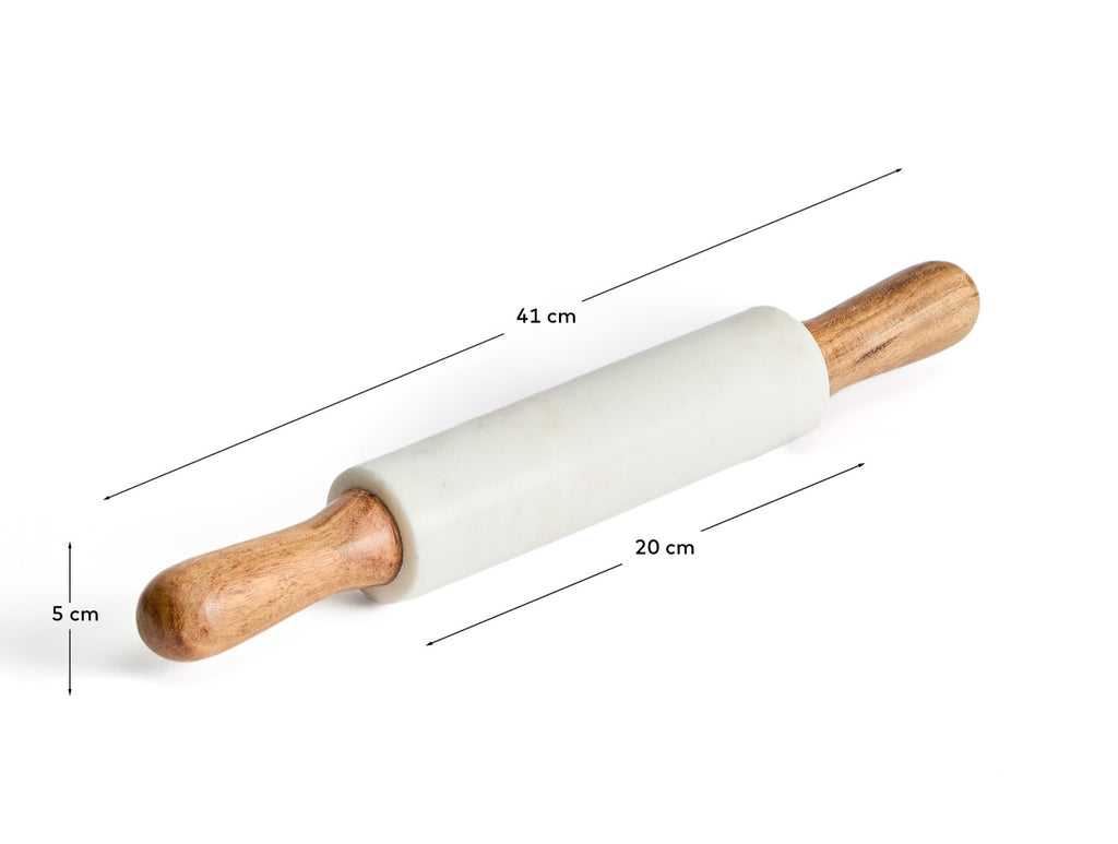 Rouleau à pâtisserie Nuvir en marbre blanc et bois d’acacia