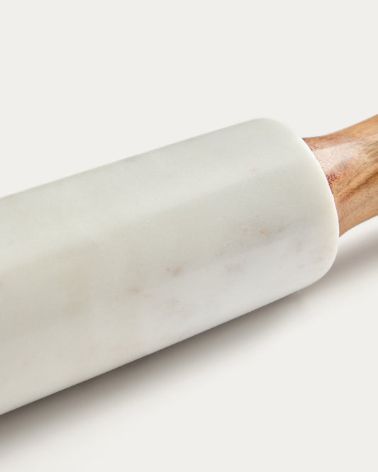 Rouleau à pâtisserie Nuvir en marbre blanc et bois d’acacia