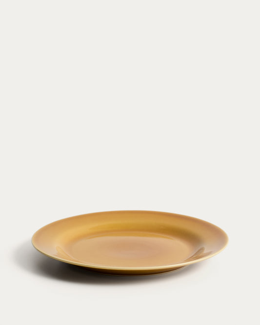Assiette plate Selune en céramique jaune