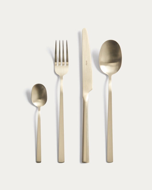 Dilora 16-piece stainless steel cutlery set with a matte gold finish