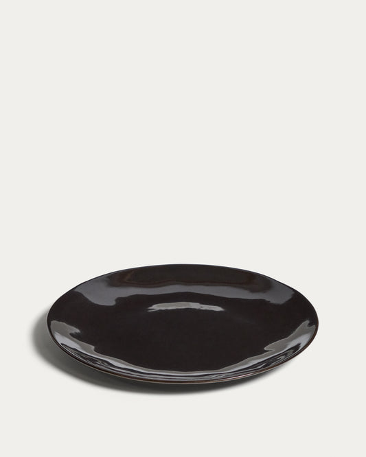 Assiette plate Aderno en céramique marron foncé