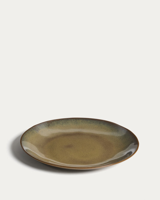 Assiette plate Aderno en céramique vert mousse