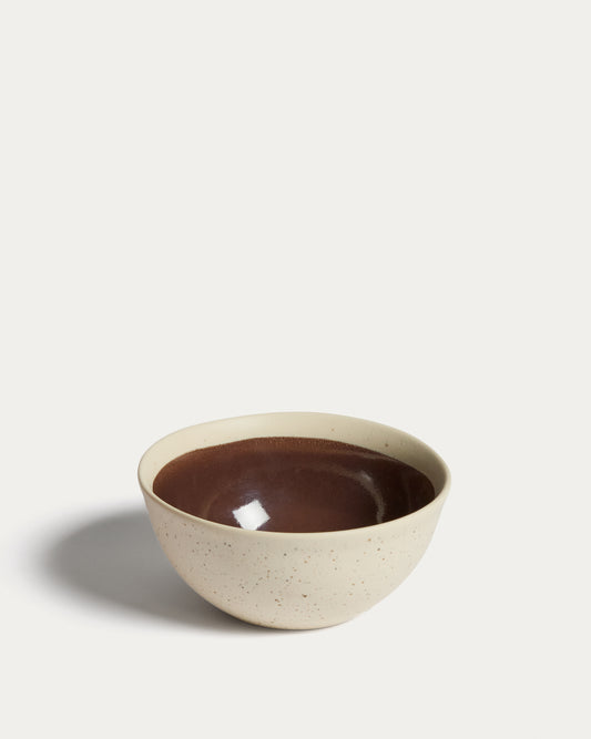 Nale beige ceramic bowl with brown bottom