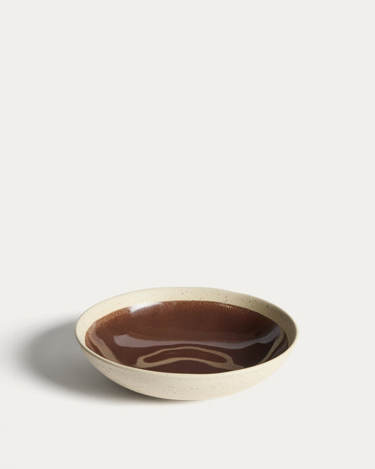 Nale beige ceramic soup bowl with brown bottom