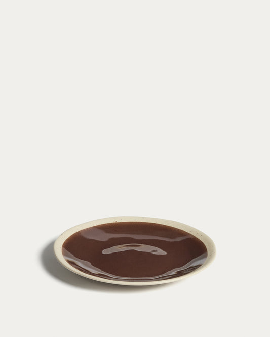 Nale beige ceramic dessert plate with brown bottom