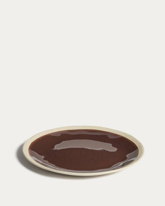 Nale beige ceramic plate with brown bottom